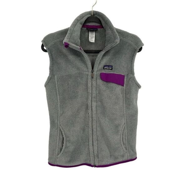 Patagonia Full Zip Vest Gray Purple Trim Womens Large - Picture 2 of 9